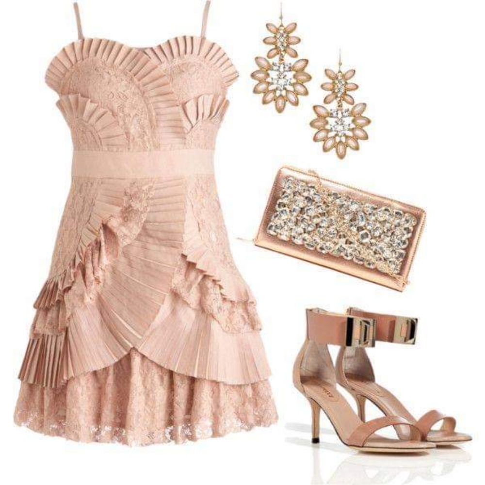 ANTHROPOLOGIE #98 Vintage Pink Seashell Pleated Lace Dress